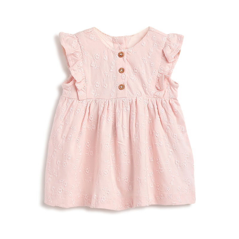 Girls Light Pink Embroidered Short Sleeve Dress image number 0